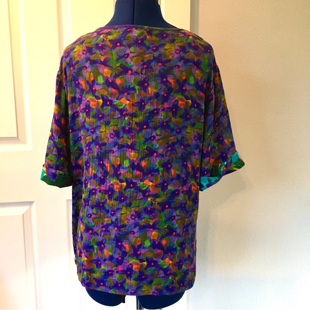 Vintage Carole Little Multicolor Floral Print Short Sleeve Top - Picture 7 of 12